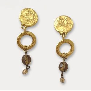 Vintage petite gold tone hammered dangle earrings (1990s)